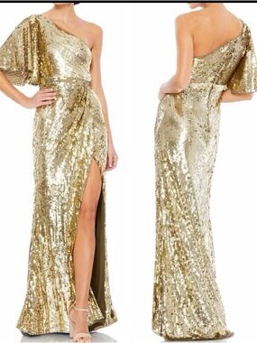 Mac duggal Gold One-Shoulder Sequin Evening Gown - Brand